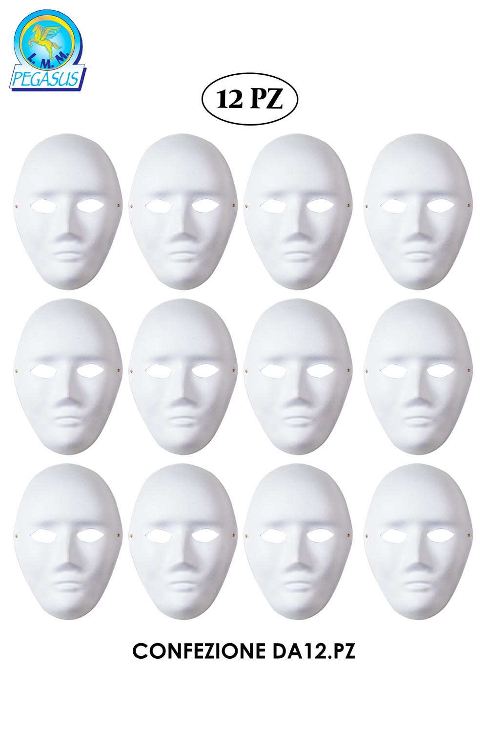 MASCHERA BIANCA DA DIPINGERE E DECORARE DA UOMO CF 12 PZ.